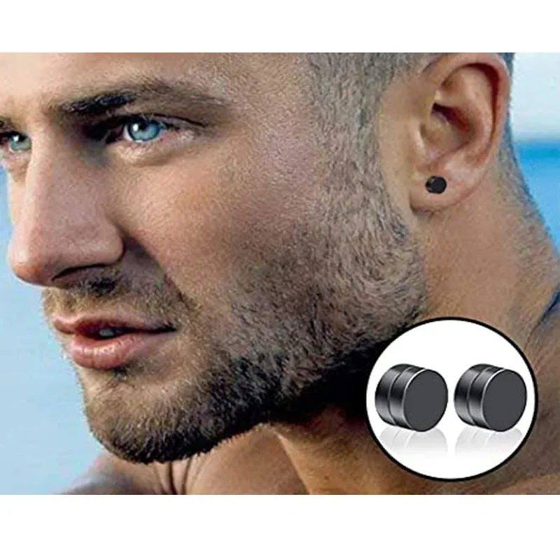 WKOUD 1-17 Pcs Clip On Hoop Earrings For Men Women Stainless Steel Fake Non Piercing Magnetic Dangle Earring Black Huggie Hoop