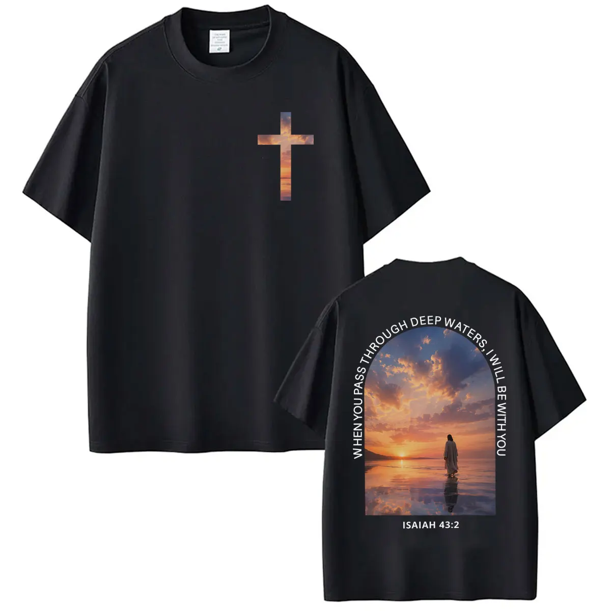 Christian Jesus T Shirt When You Pass Through Deep Waters I Will Be with You Bible Verse T-shirt Men Women Oversized Cotton Tees