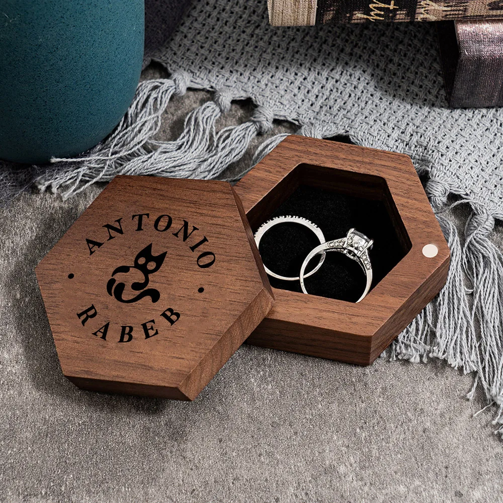 Personalised Engraved Wood Wedding Ceremony Ring Box Custom Exclusive Engagement Anniversary Bearer Box ForWedding Ceremony Gift