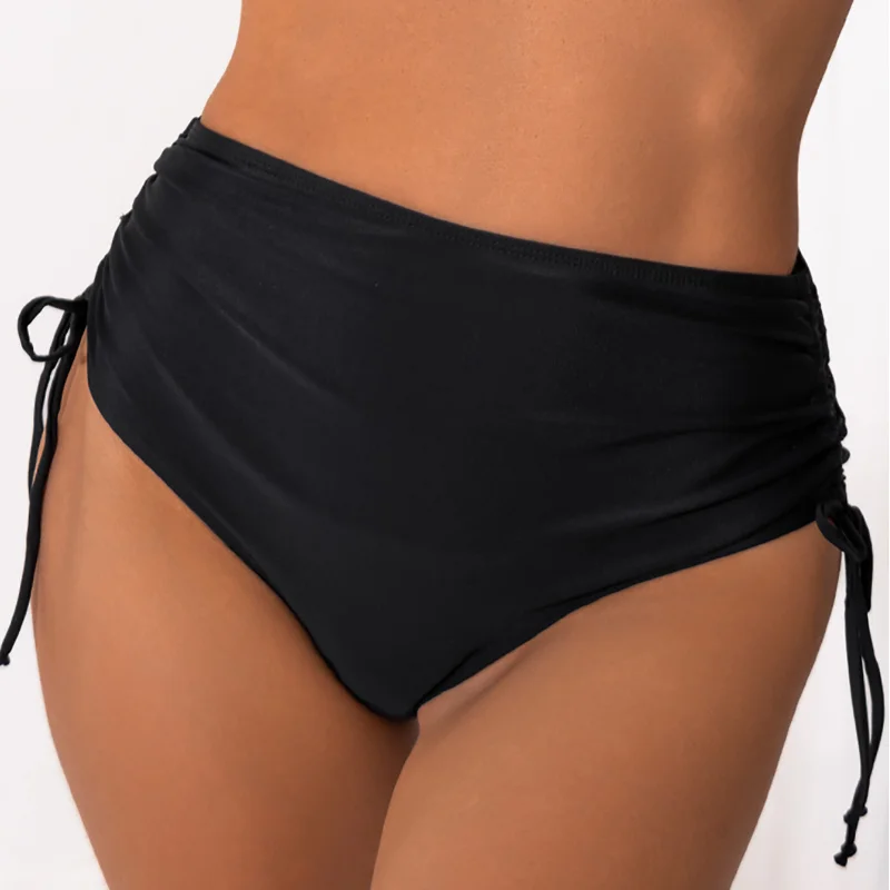 Swimsuit Woman 2023 Solid Color Drawstring Pleated Versatile High Waisted Shorts Swimming Trunks Versatile Style Swimwear