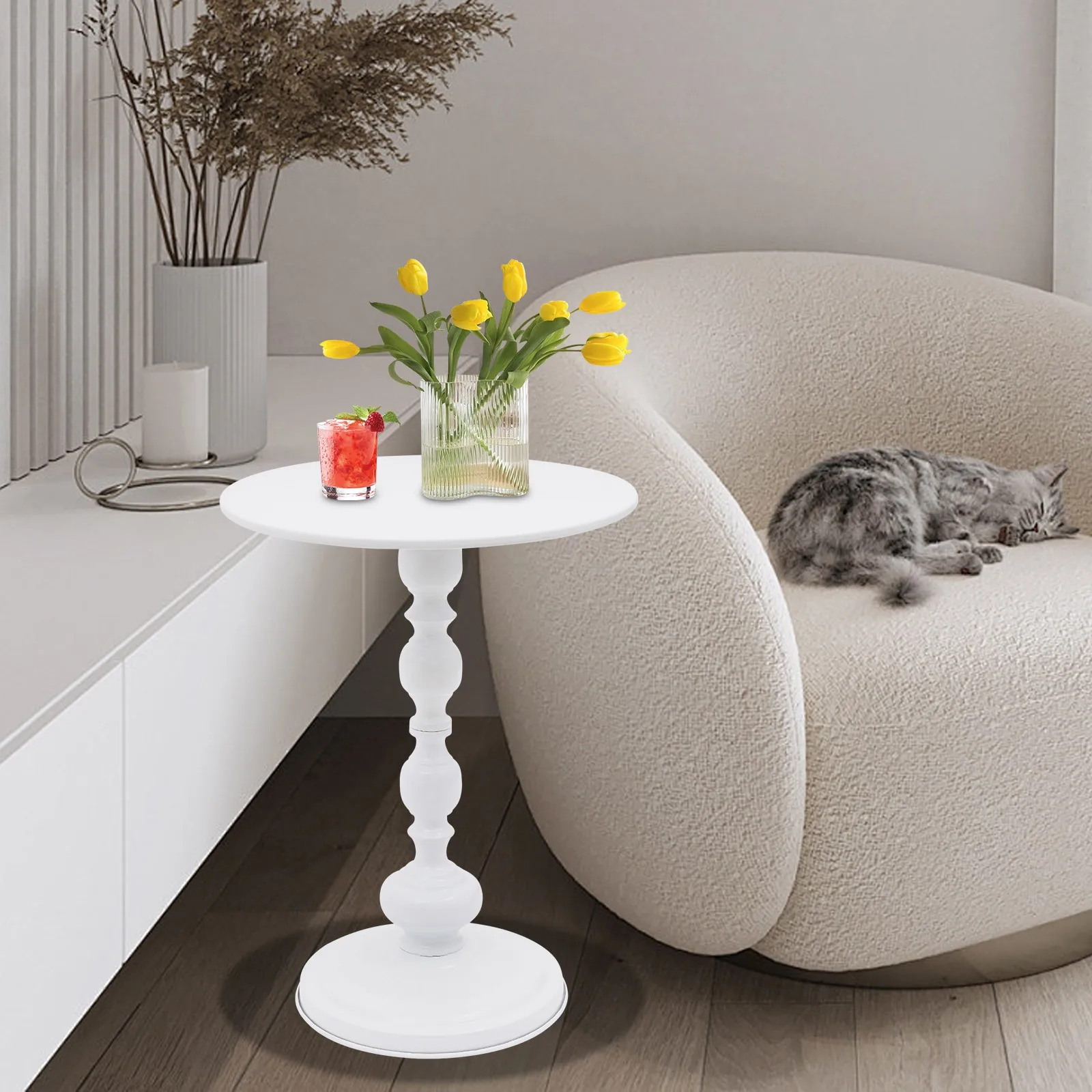 Café TablesКруглый белый торцевой столик для гостиной Напольный журнальный столик Современный приставной столик