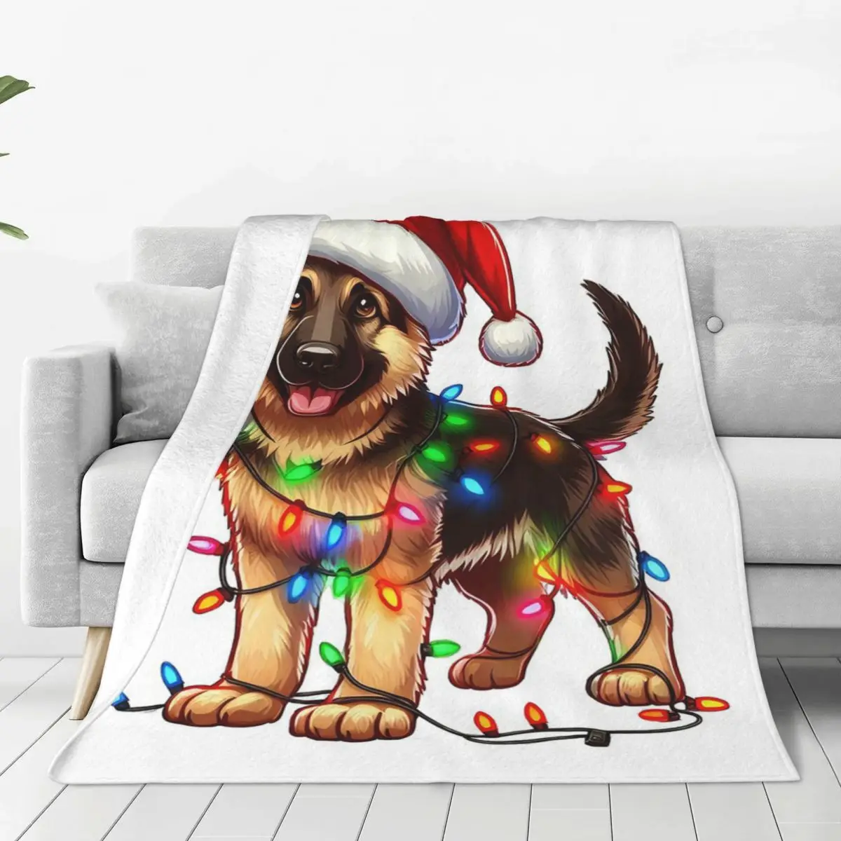 German Shepherd Dog Christmas Blankets Flannel Multi-function Sofa Throw Blankets For Home Bedroom Throws Bedspread Quilt