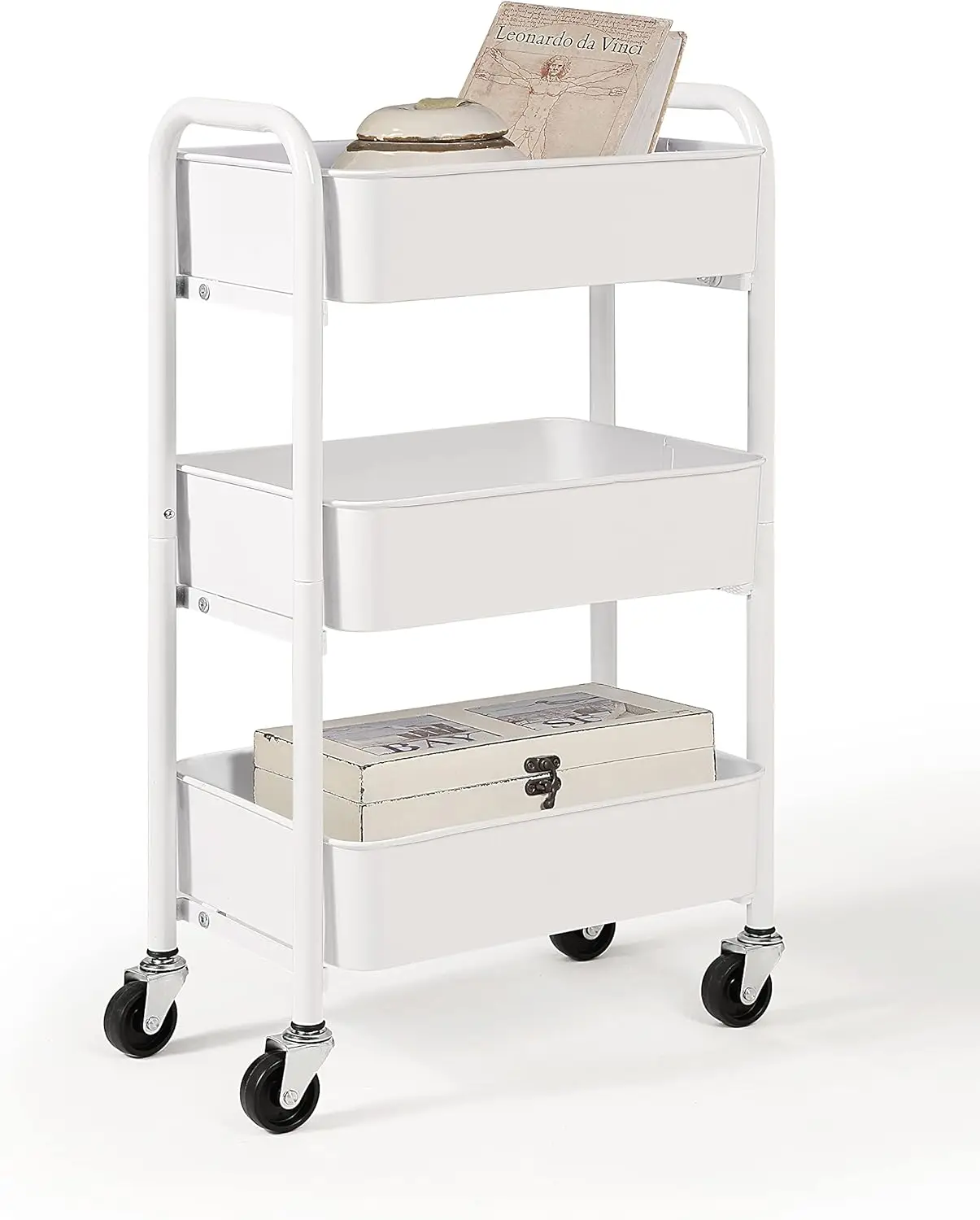 

3-Tier Delicate Compact Rolling Metal Storage Organizer - Mobile Utility Cart Kitchen/Under Desk Cart with Caster Wheels