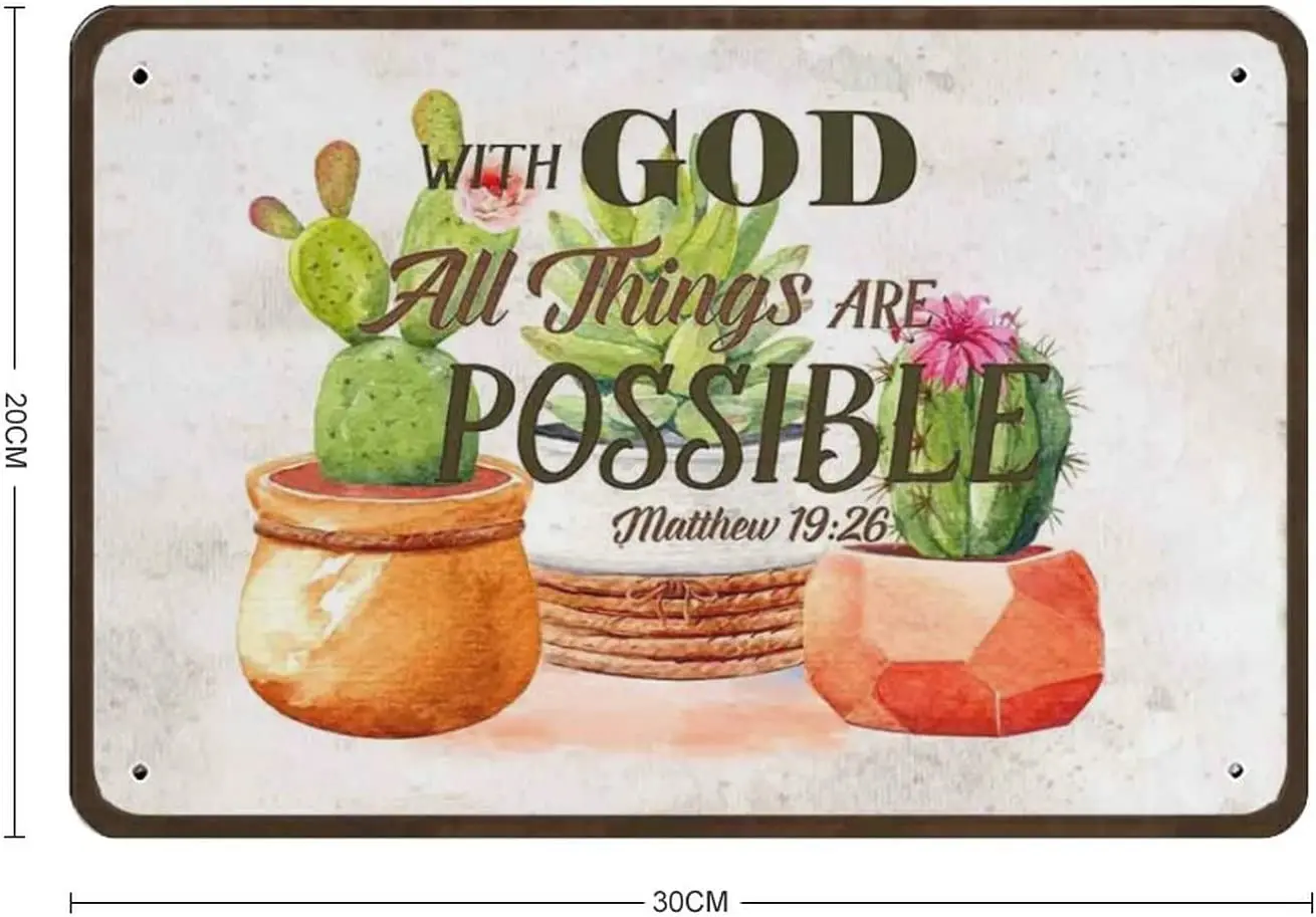 with God All Things Are Possible Cactus Retro Metal Sign Wall Tin Posters Home Wall Art Bar Cafe Bathroom Kitchen Garage