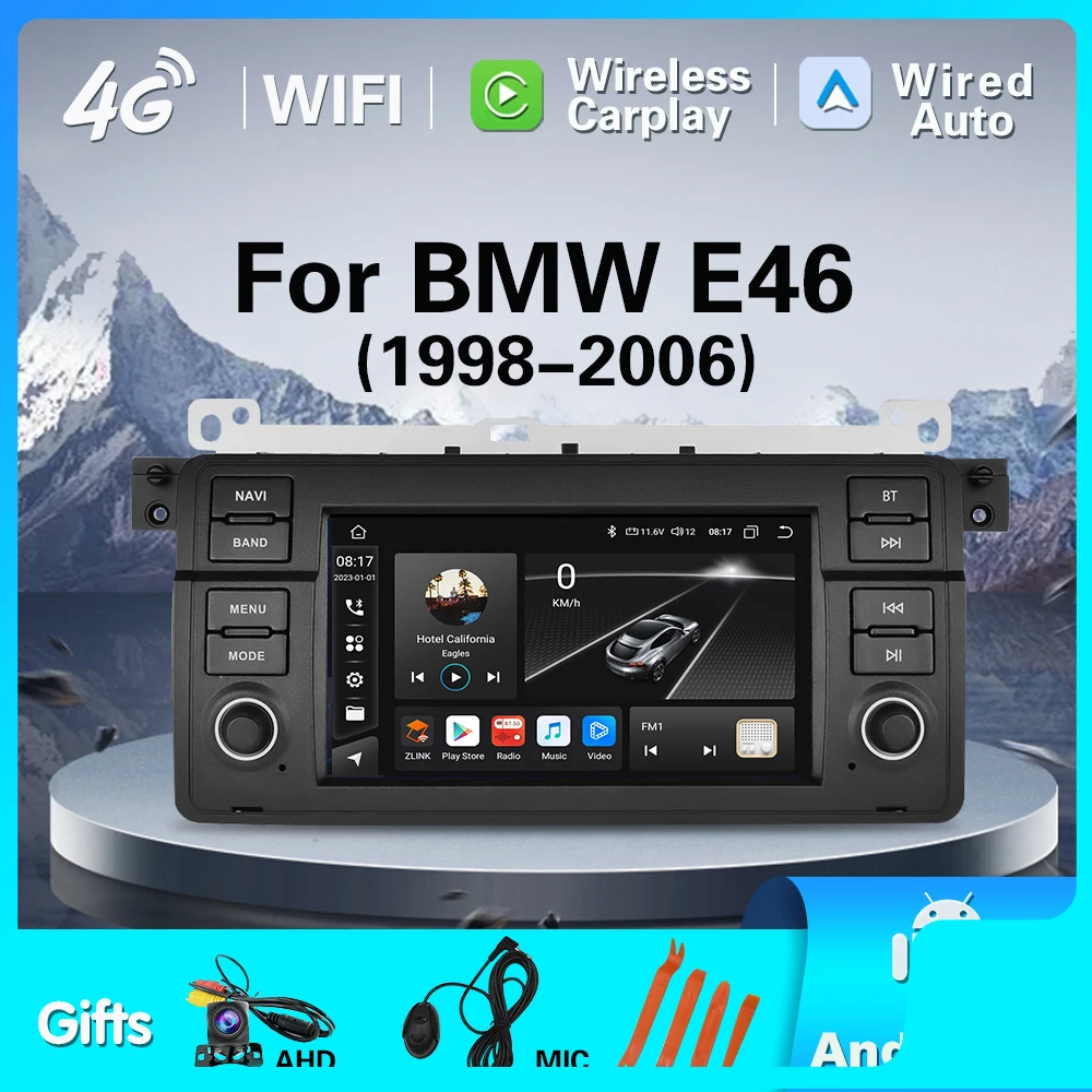 LELV-Autoradio Android 13, 7 Pouces, 2 Din, Carplay, GPS, Wifi, 4G, pour Voiture BMW E46