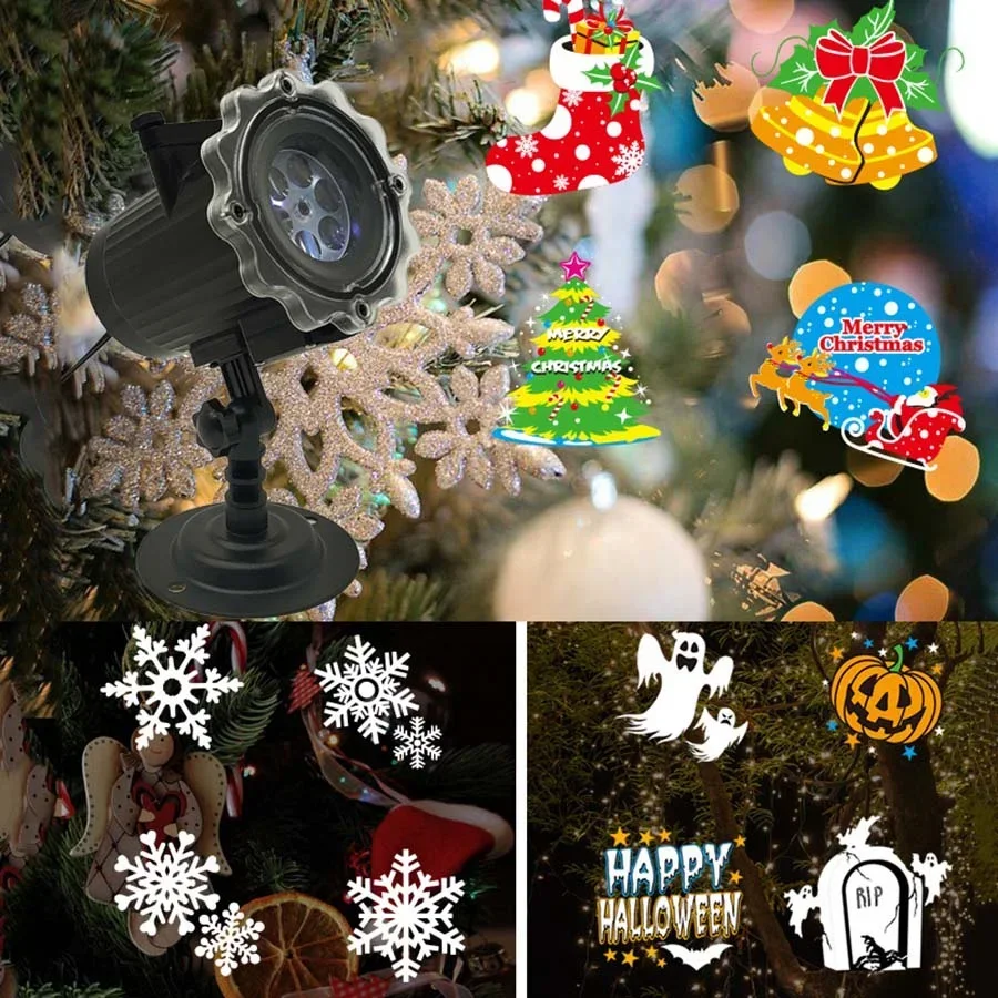 Outdoor Halloween Christmas Led Projector Light Waterproof 16pcs Patterns Holiday Party Events Decor Projector Landscape Lamp
