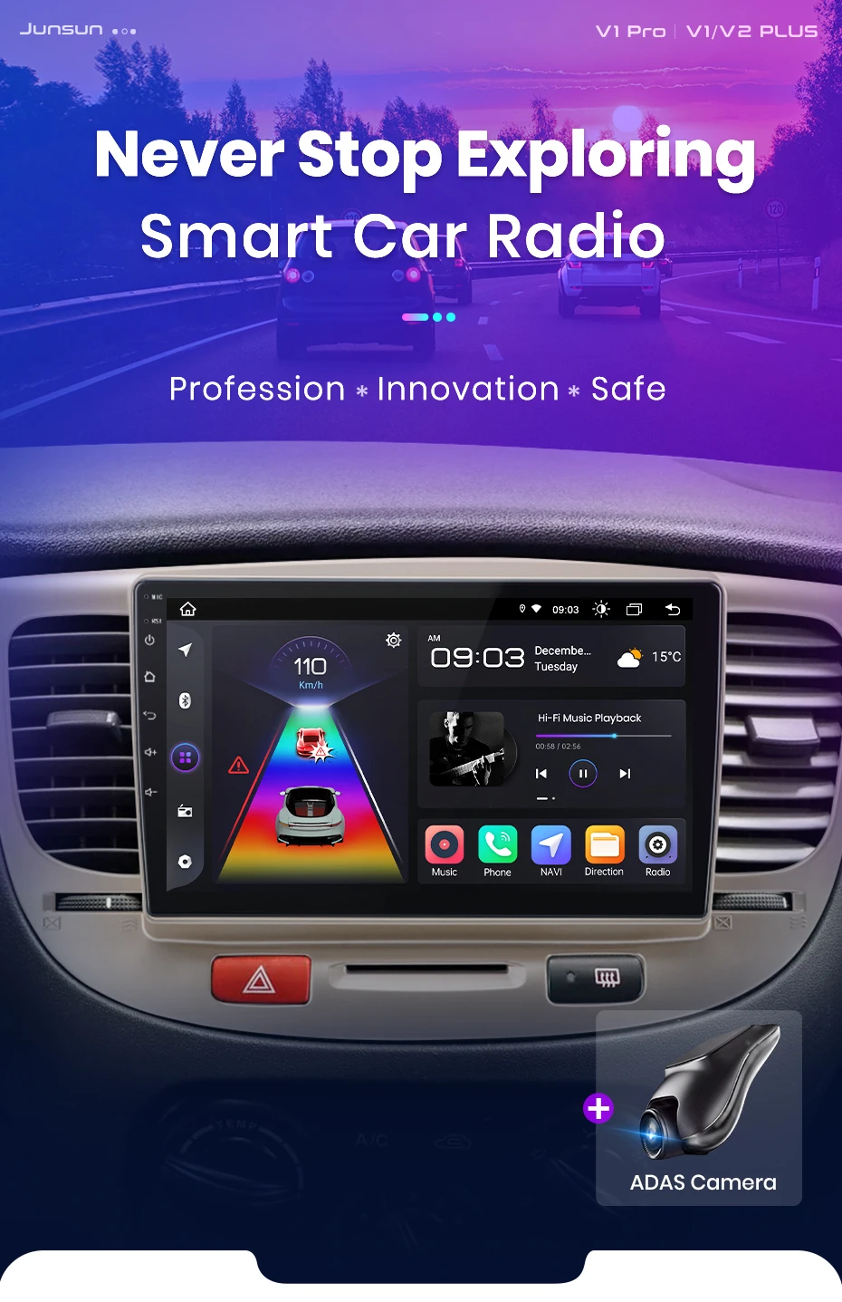 Junsun Wireless Carplay Android Auto Autoradio für Kia Rio 2 2005-2011 GPS Multimedia 2 Din – Detail 2