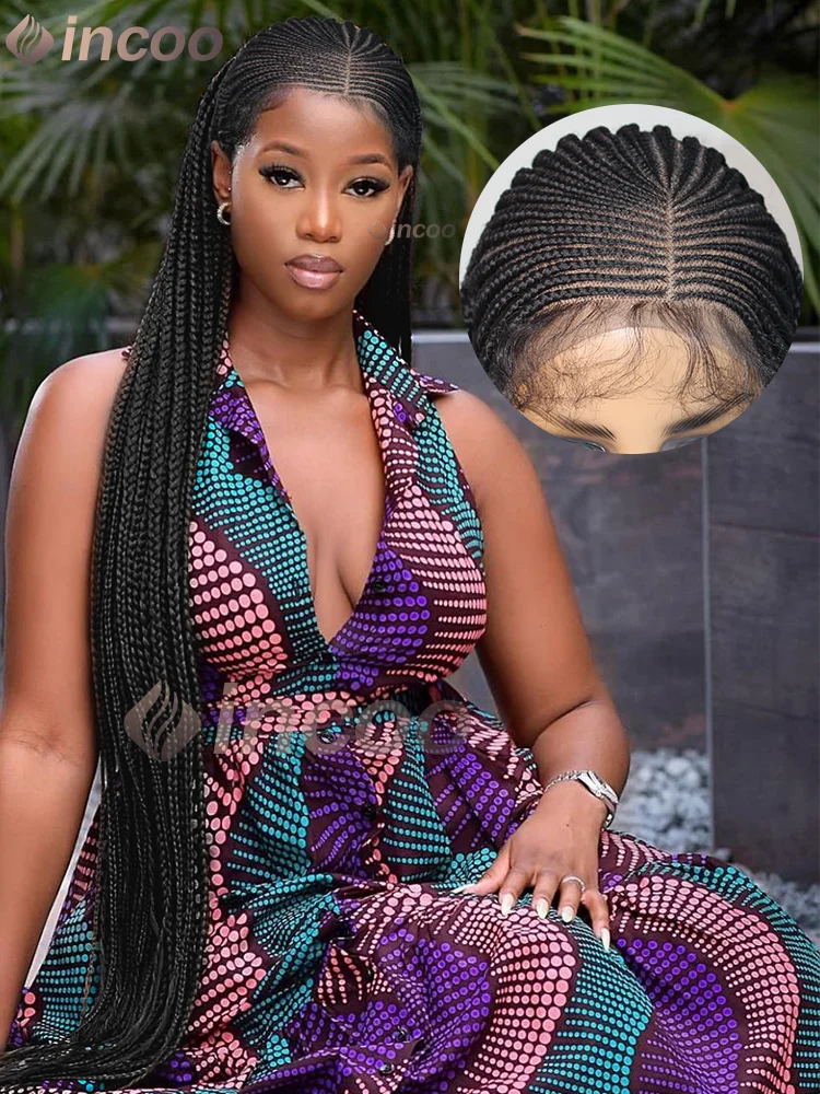 

36 Inch Synthetic Full Lace Wig For Black Women Cornrows Lace Front Braided Wigs Jumbo Box Braids Wig