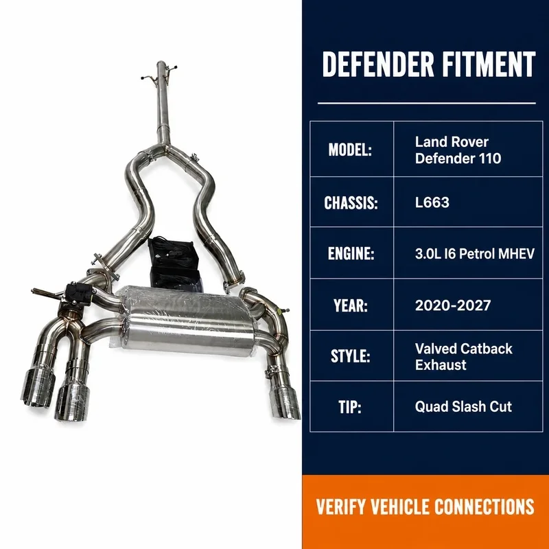 Valved Catback Exhaust for Land Rover Defender 110 L663 3 0L I6 2020 to 2027 Quad Slash Cut Tips Stainless Steel Pipe Set