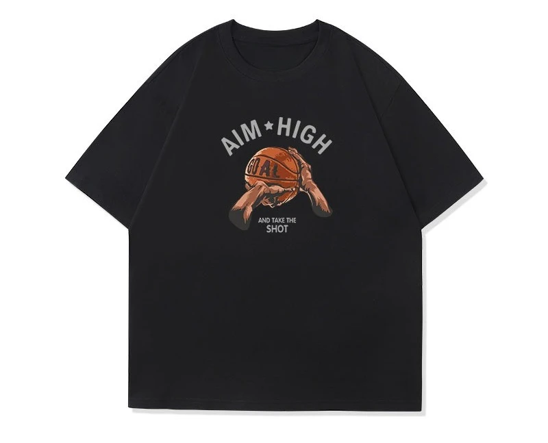 

2025 Новый стиль, баскетбольный буквенный узор, модный повседневный мужской и женский свободный уличный топ с короткими рукавами и принтом