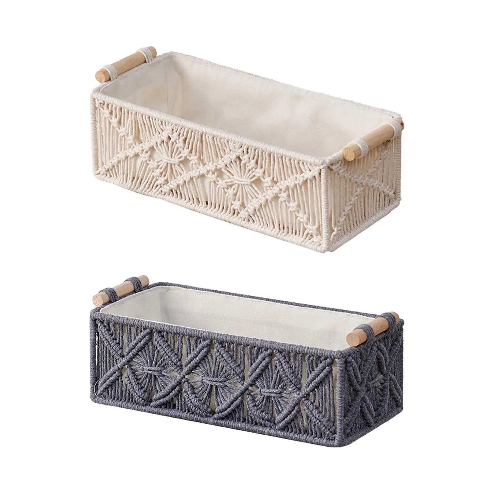 

Woven Basket with Handles Cotton Rope Storage Basket Decorative Container Rectangular Organizer Bin for Bathroom Living Room