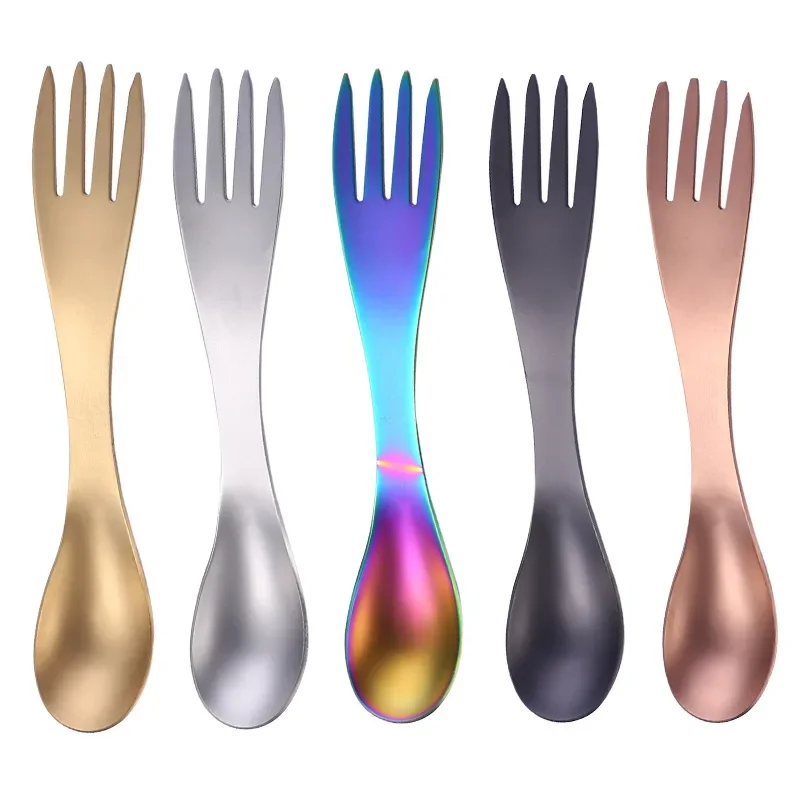 Cuillère à fourchette en titane ultralégère, ustensiles de cuisine portables pour camping en plein air, pique-nique, randonnée, voyage