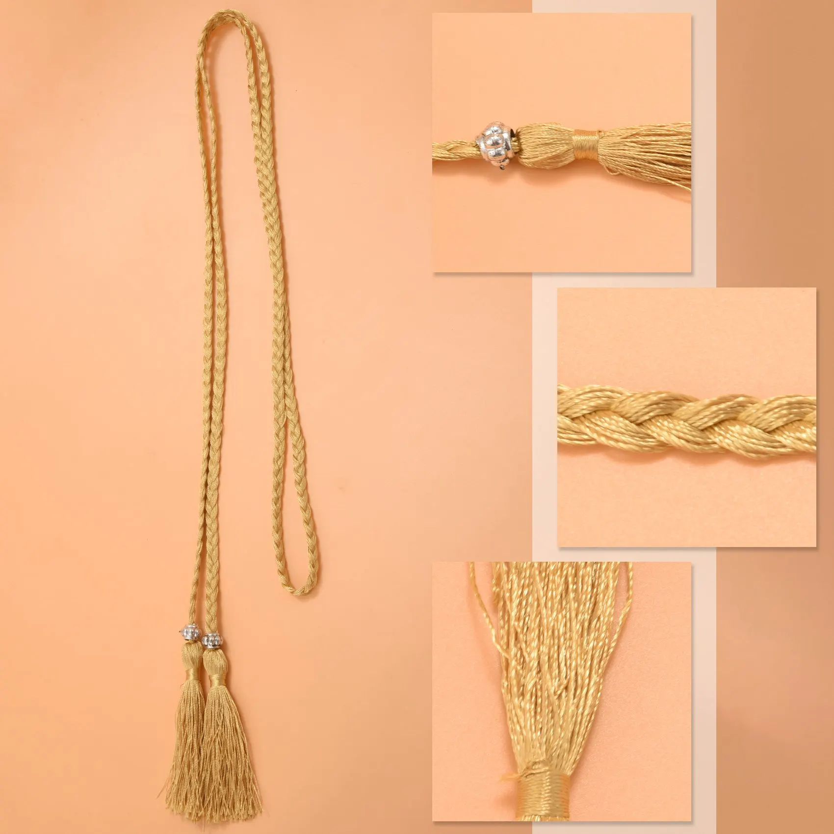 AOA-حزام شرابة منسوج بعقدة مزين بسلسلة خصر وحبل خصر ذهبي #6