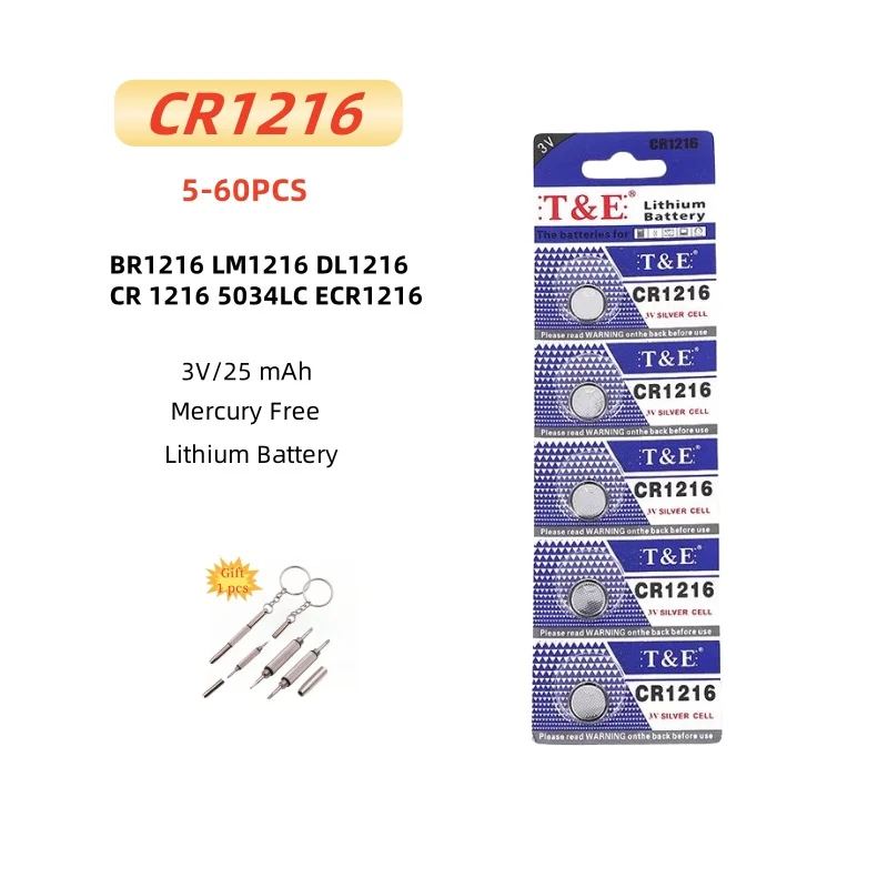 5-60PCS CR1216 Battery BR1216 LM1216 DL1216 CR 1216 5034LC ECR1216 3V Lithium Battery For Watch Car Key Remote Button Coin Cells