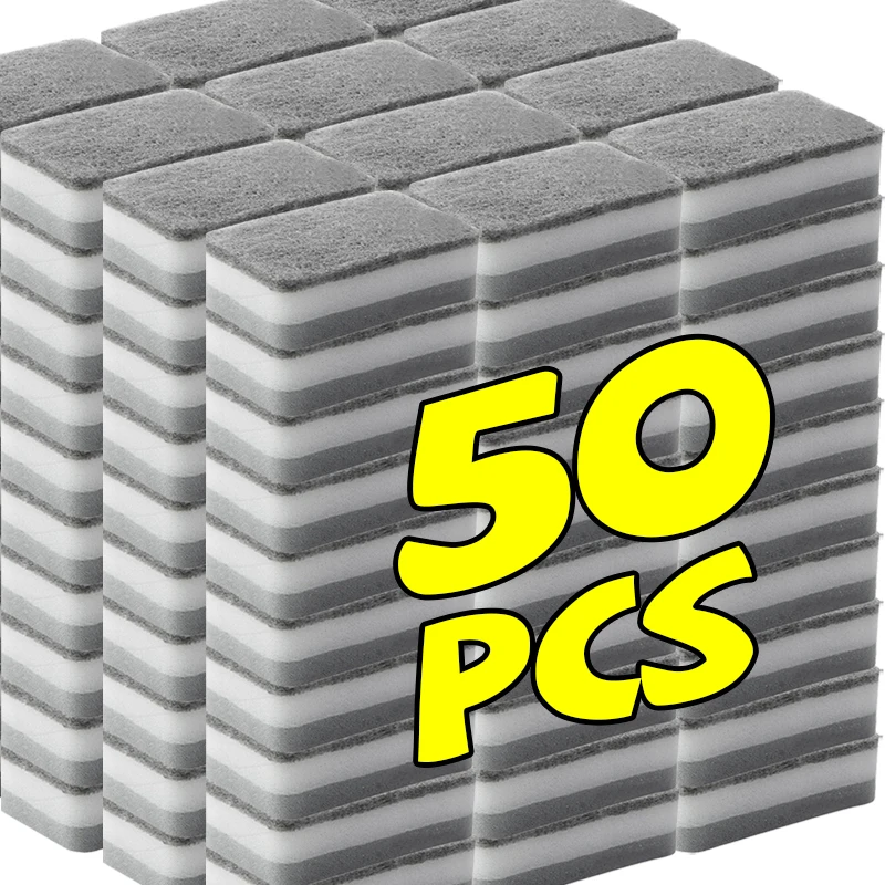 Esponjas de limpieza de doble cara, sartén mágica súper absorbente, estropajo para lavar platos, herramientas de limpieza de cocina para el hogar, 50/1 Uds.