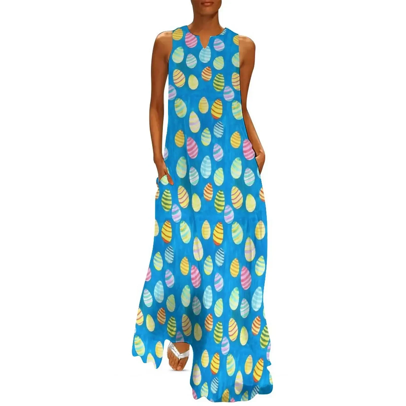 

Easter Egg Watercolor Pattern - Blue Long Dress Women's dresses elegant women's dresses sale ladies dresses for women 2025 Dress