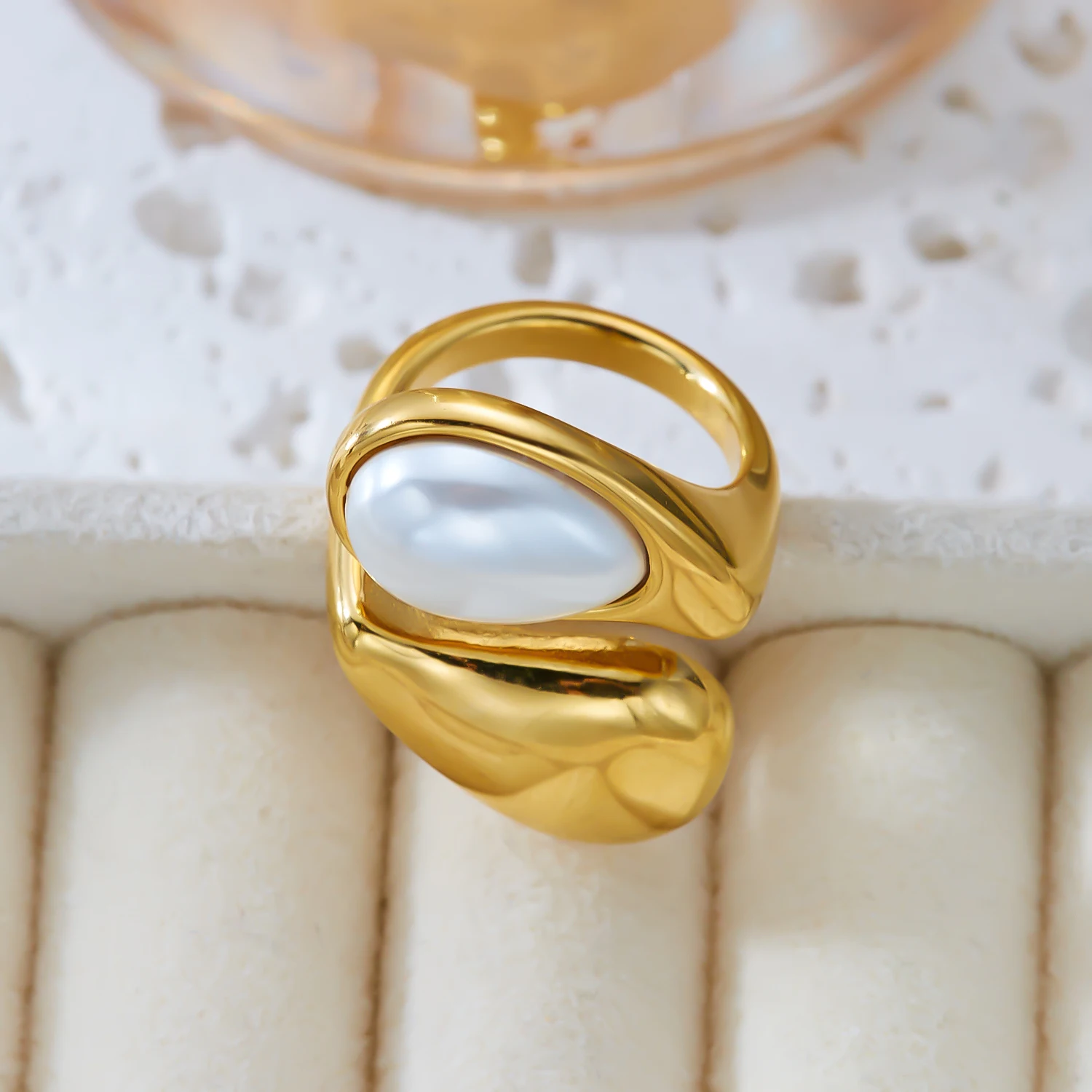 Vintage Naturstein Edelstahl-Ringe für Damen und Herren Trendige Vergoldete Hohle Geometrische Ringe Finger-Accessoires Schmuck – Detail 7