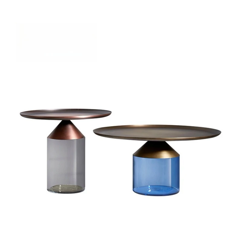 

Nordic modern creative design villa living room cafe glass coffee table combination bell side table furniture