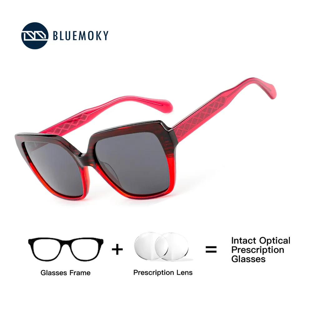 

BLUEMOKY Modish Acetate Myopia Prescription Sunglasses Women Trend Polygon Uv400 Polarized Corrective Sun Glasses
