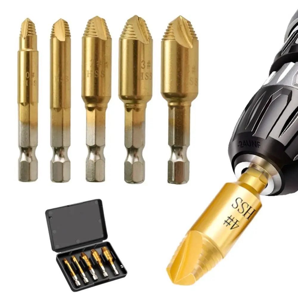 5Pcs Drill Bit Set Damaged Ended Screw Remover Demolition Tool Anti-slip Damaged Screw Extractor Professional Durable