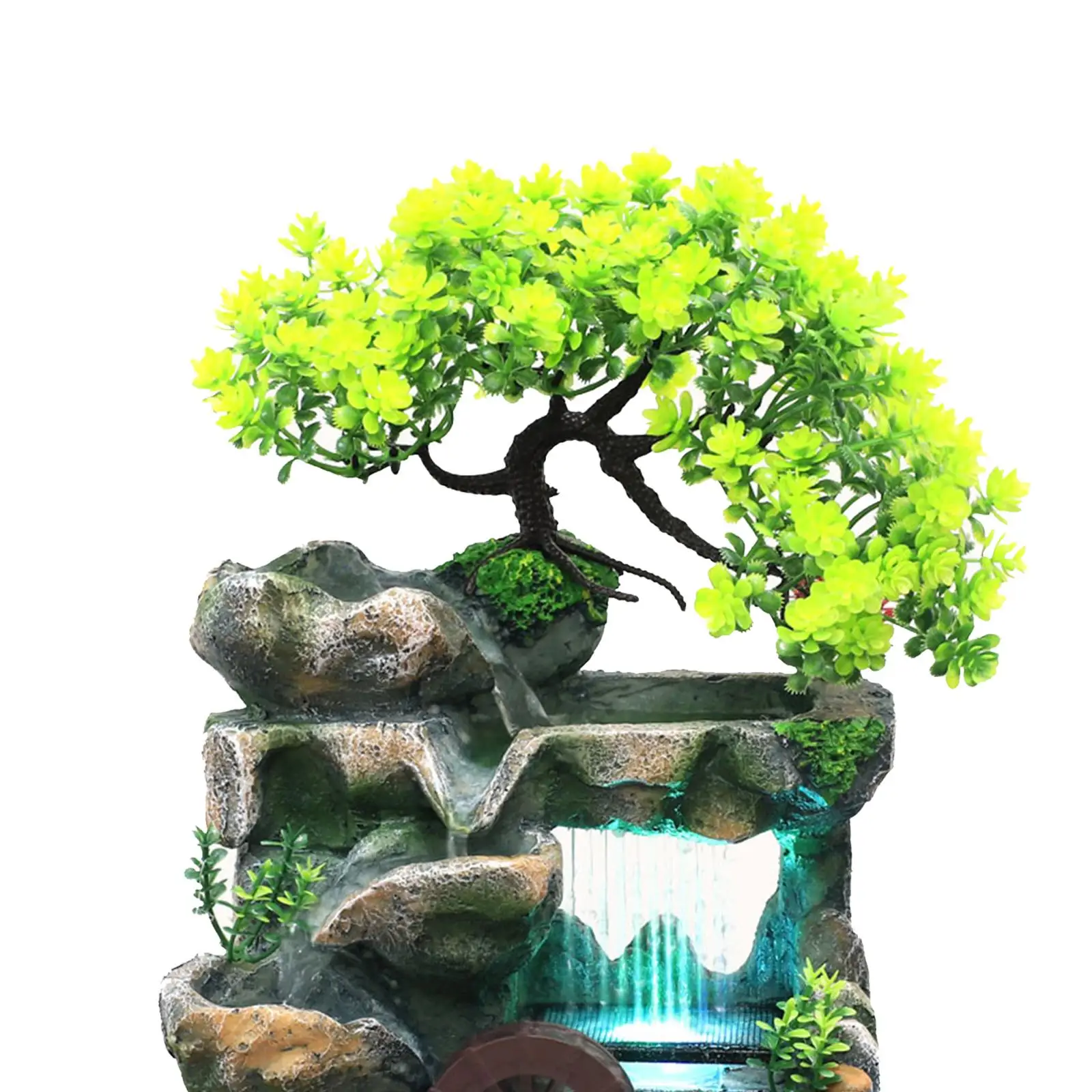 Tabletop Water Fountain with Light Cascading Rockery Bonsai Decor Desk Decoration for Meditation Yoga Room Multifunctional