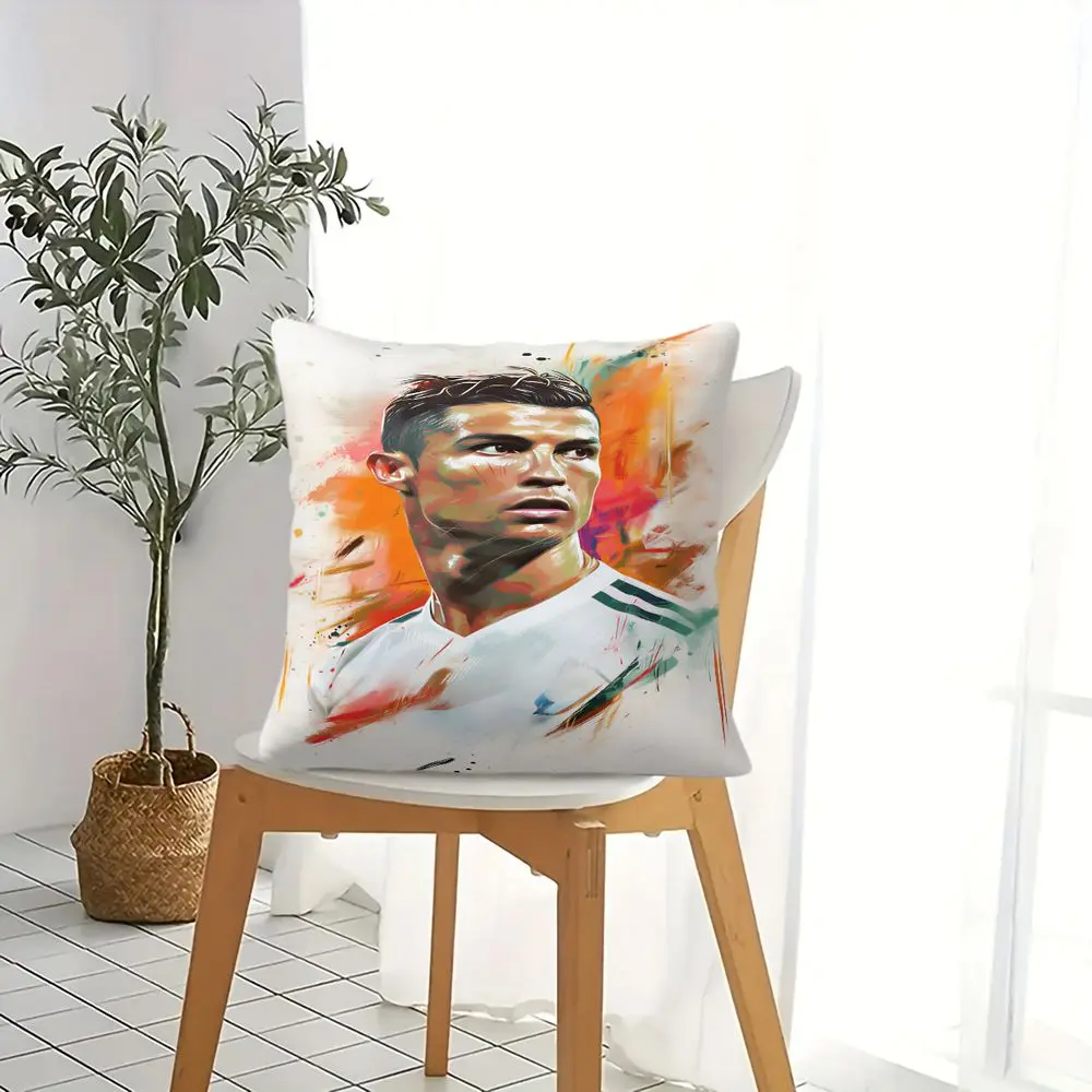 Vibrant Man Portrait Art Throw Pillow, Stylized Abstract Sports Jersey Print Cushion for Sofa Bedroom, Home Decor Gift 45x45cm