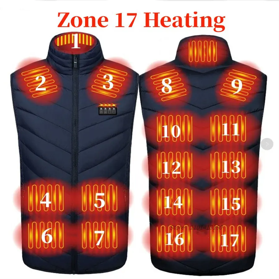 Men USB Heated Vest 17 Areas Electric Heating Vest Jacket Men Winter Warmte Vest Waistcoat Sleeveless Puffer Men Vest Jacket