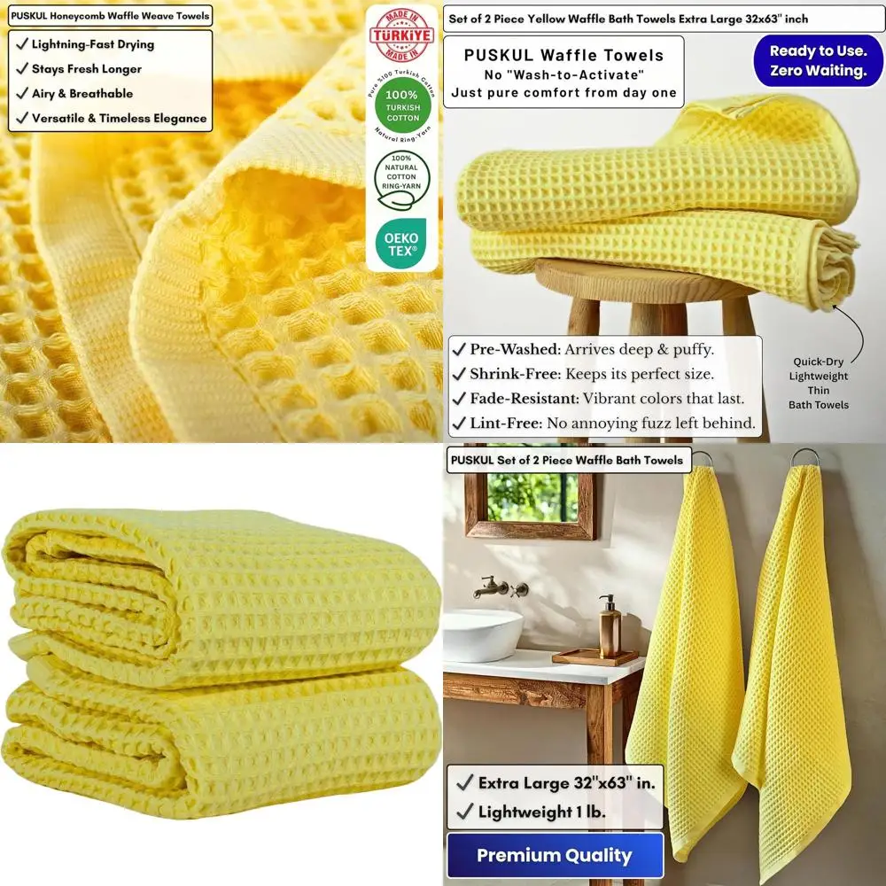 

Набор из 2 банных полотенец из 100% хлопка, очень большие, 32x63 дюйма, желтые, в стиле бохо, премиум-качество для ванной и спа-салона