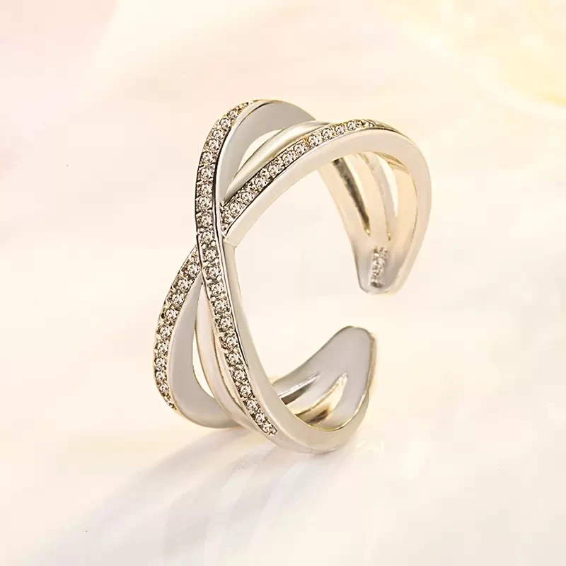 White gold simple silver ring geometric beads suitable for women's creative geometric lines intertwined winding ring