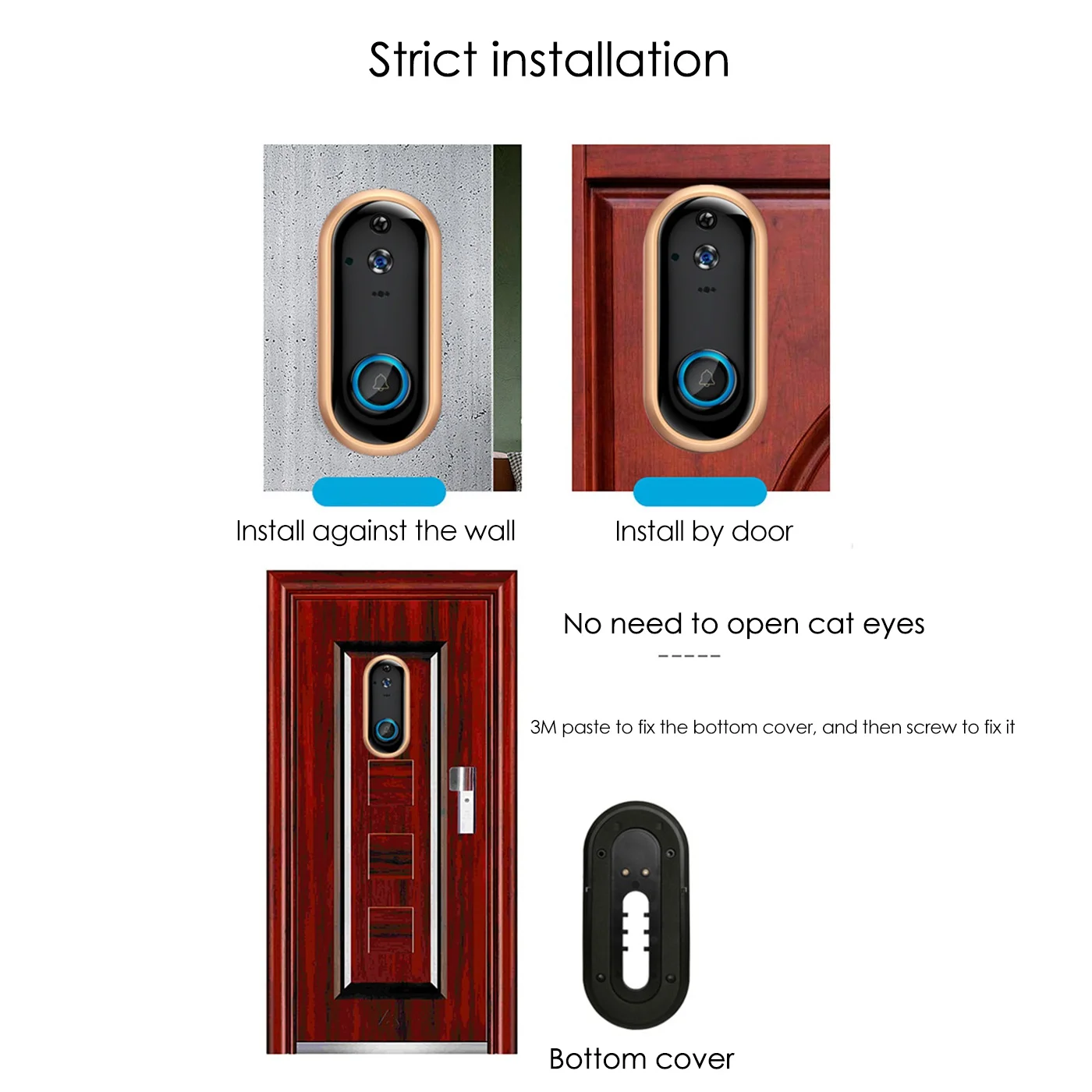 Audio Doorbell,Smart Security Camera,Video Remote Intercom HD 1080P Smart Doorbell IP53 Waterproof - Grey