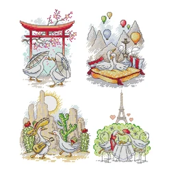 Joy Sunday-Cross Stitch Kit, Duck Lover's Trip, 14CT Printed Cross Stitch Embroidery Kit Set, Needlework, Homefun