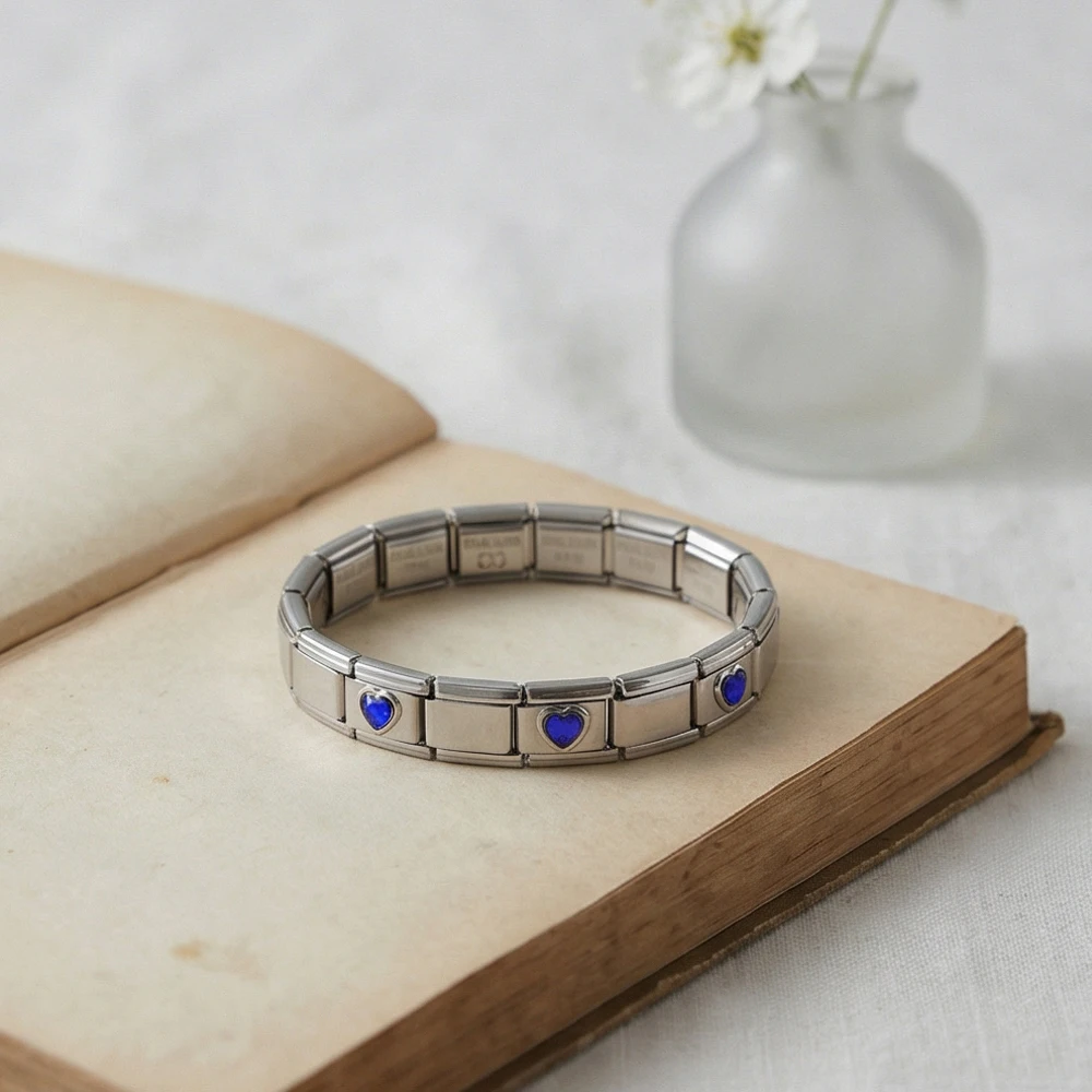 Modisches Buntes Herz Damen Edelstahl Schmuckstück Italienische Gliederkette Passend für 9mm Anhänger auf Armband DIY Zubehör – Detail 3