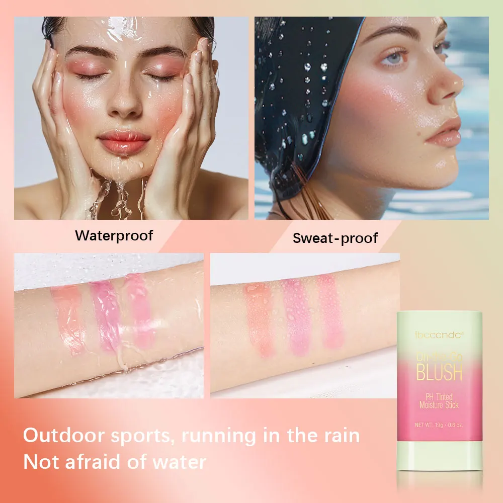 Multi-Use Makeup Blush Stick - Waterproof Tinted Moisturizer for Eyes Lips Cheeks In Shy Pink Ph Color Change