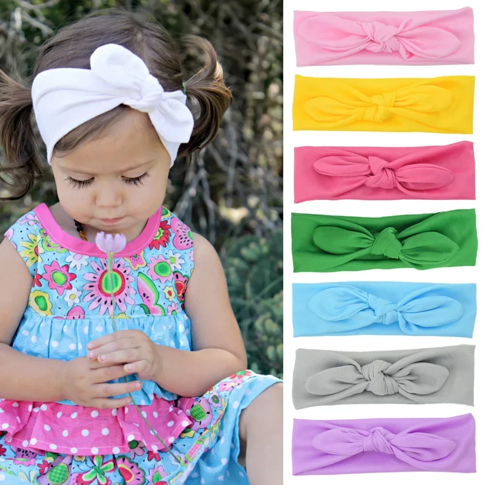 

Baby Headband Elastic Nylon Rabbit Ear Headbands Hairbows for Girls Solid Color Bandana Baby Bow Hair Accessories