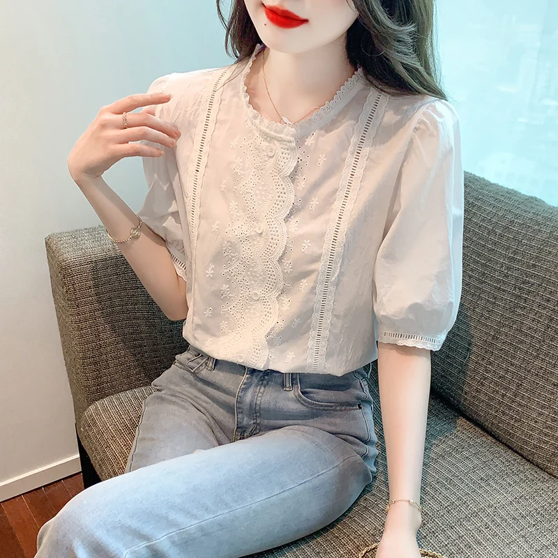 Women Blouses 2024 Summer Simple Short Sleeve  Woman's Shirts dropshipping sale