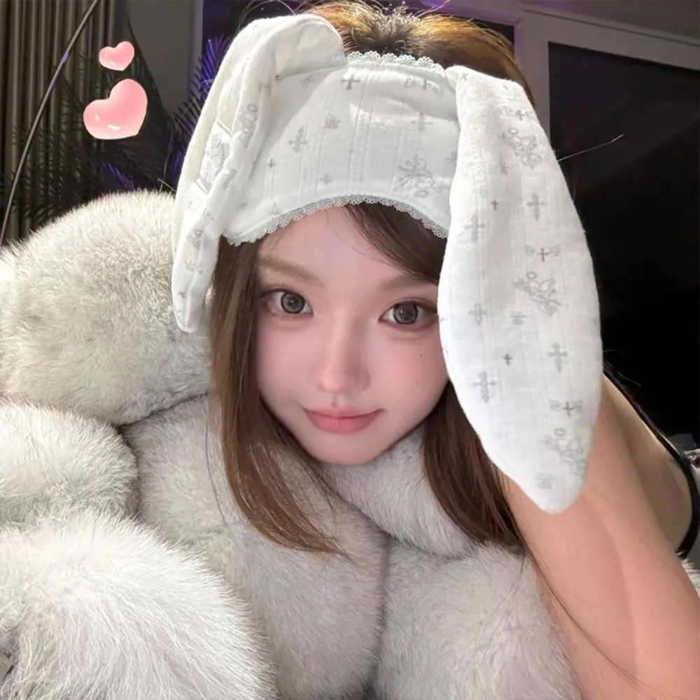 

Unique Stretchy Lop Ear Rabbit Headband Soft Cartoon Bunnies Eye Shade Kawaii Sweet Rabbit Blindfold Wash Face