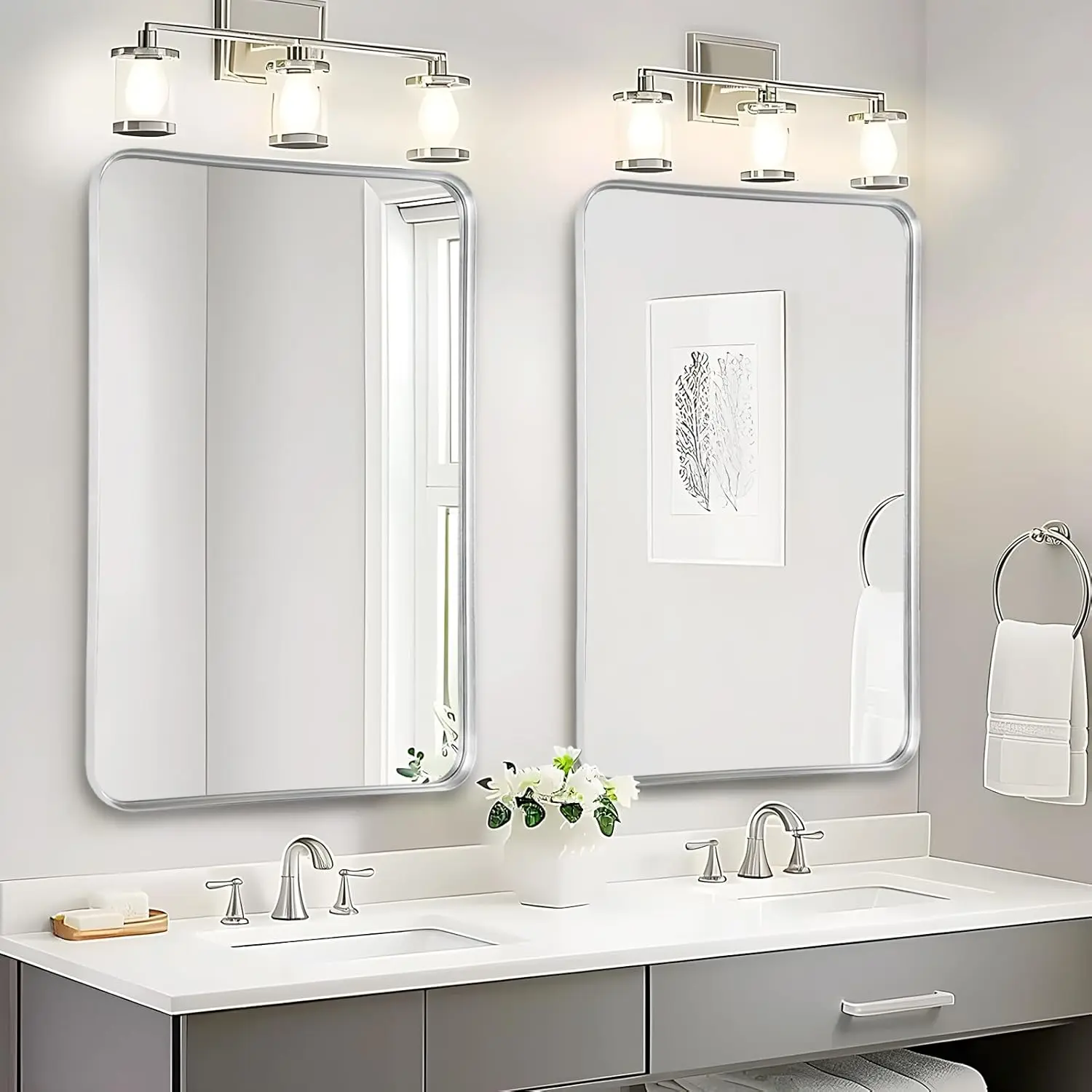 

Bathroom Mirrors for Over Sink 2 Pack - 36x24 Inch Rectangle Silver Mirrors for Bathroom Sink, Large Vanity Mirror Metal Frame Bath Wall Mirror Rectangular for Home, Bedroom, Restroom