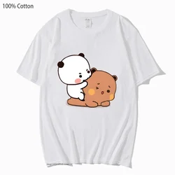 Bubu Biting Dudu T-Shirts Cartoon Brownie Panda Bear Tshirt Women Kawaii Y2k Tops Men Clothes 100% Cotton Casual Girls Clothing