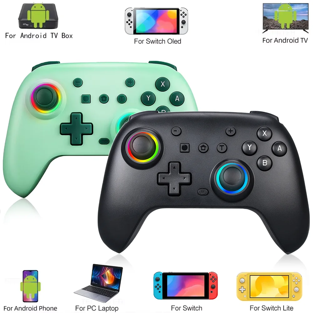 Controlador inalámbrico RGB Compatible con Bluetooth para Nintendo Switch, OLED, Lite, PC, Joystick, Gamepad para Steam, IOS, Android, TV Box