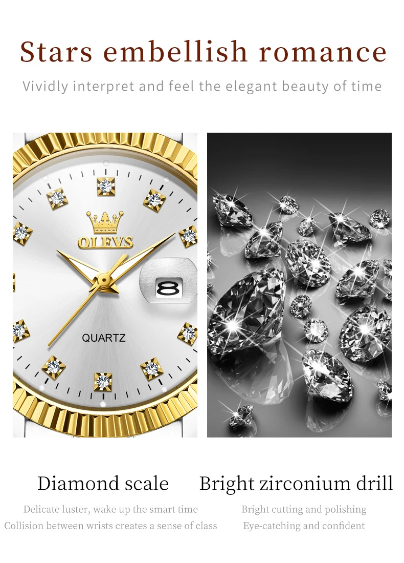 Olevs Damen uhren Luxus Diamant elegante Damen Armbanduhr Edelstahl wasserdicht leuchtende Damen uhr Schmuck Set