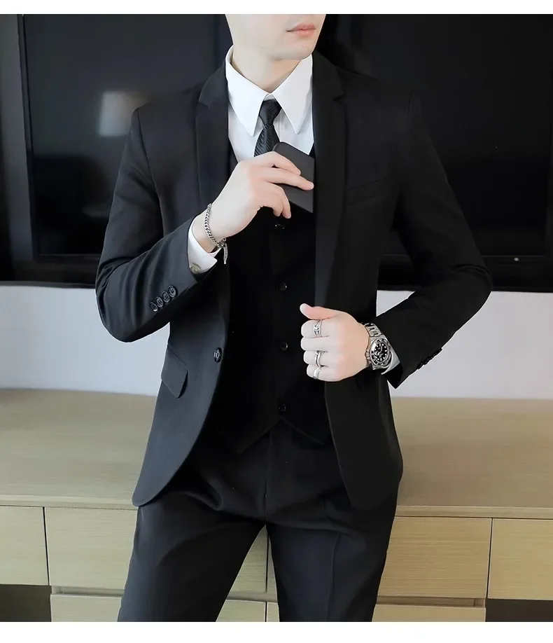 Traje Casual para Hombre, Dos Piezas, Corte Slim Fit, Estilo Formal Coreano, Traje de Novio, Ropa de Vestir Occidental para Novio