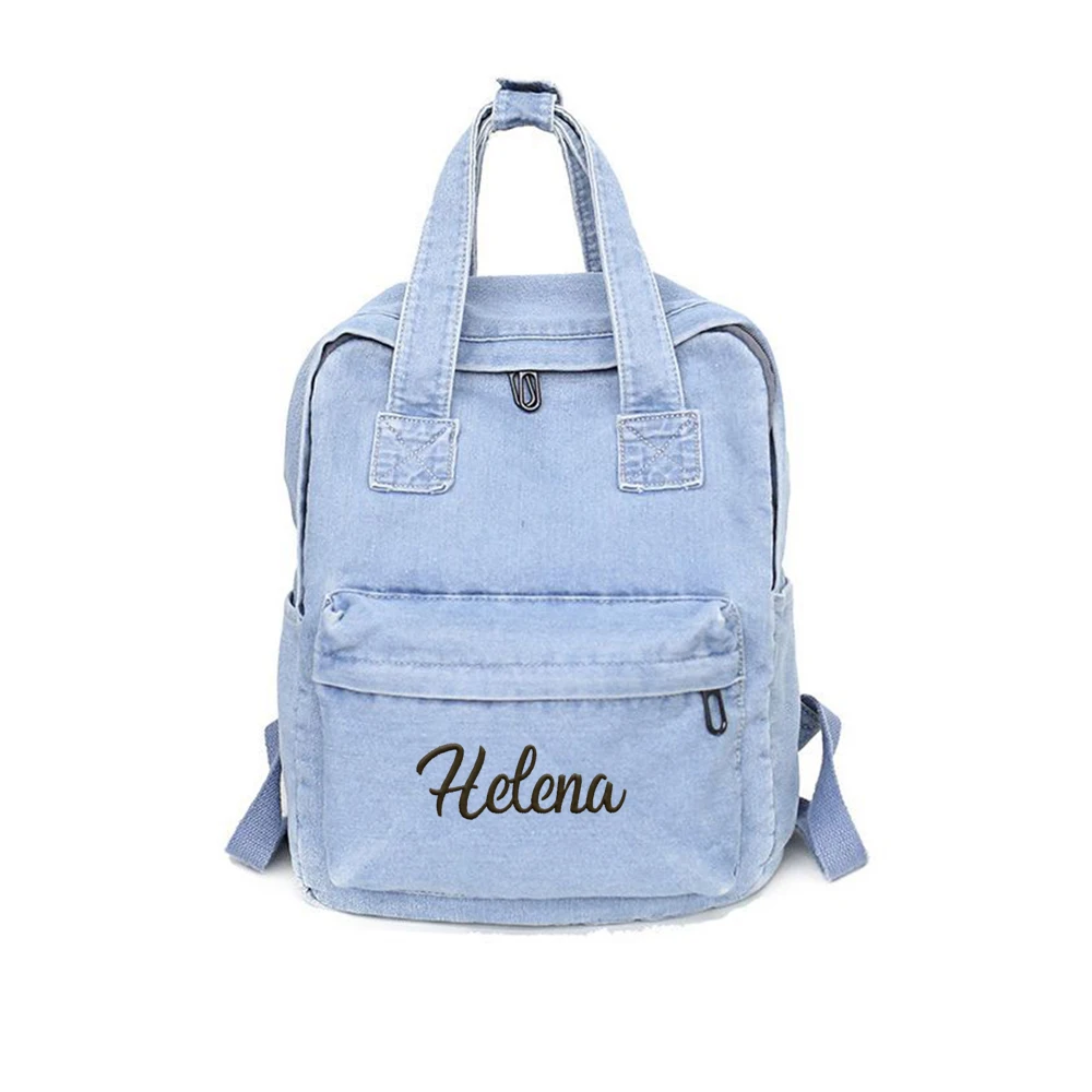 Mochila de lona vaquera personalizada para niña, bolso escolar de gran capacidad con nombre bordado, regalo único de cumpleaños, bolsa de viaje