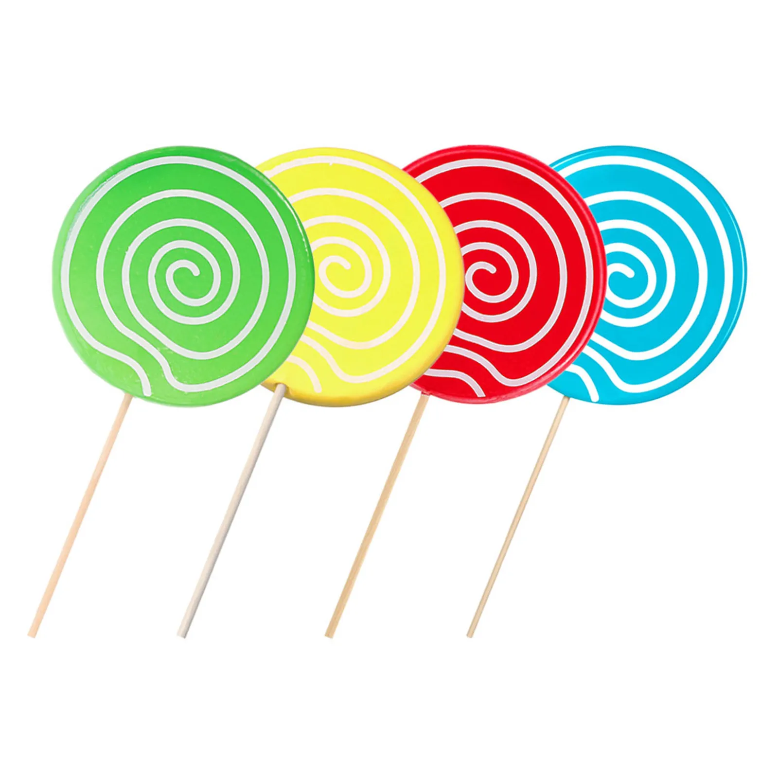 

4Pcs Lifelike Decorative Lollipop Prop Resin Wood Construction Vibrant Lollipop Decor Photography Prop Wedding Photo
