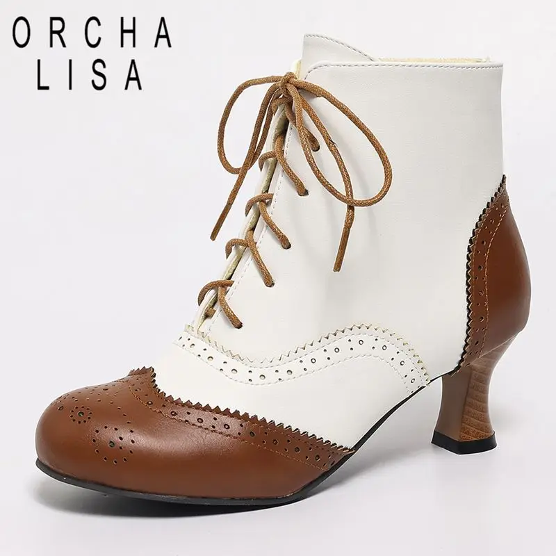 

ORCHALISA/Новые винтажные женские ботильоны с круглым носком, толстый каблук 6 см, на шнуровке, разноцветные, большие размеры 46–48, повседневный стиль для отдыха