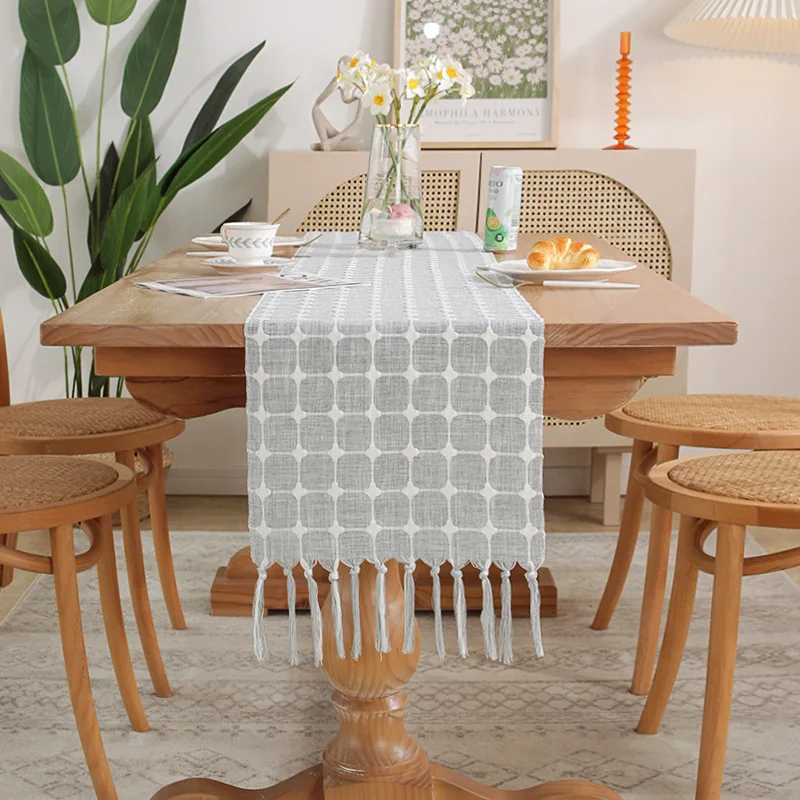 

Modern Plaid Table Runner For Dining Simple Coffee Table Fabric TV Cabinet Cover Cloth Dining Table Long Scarf Table Flag