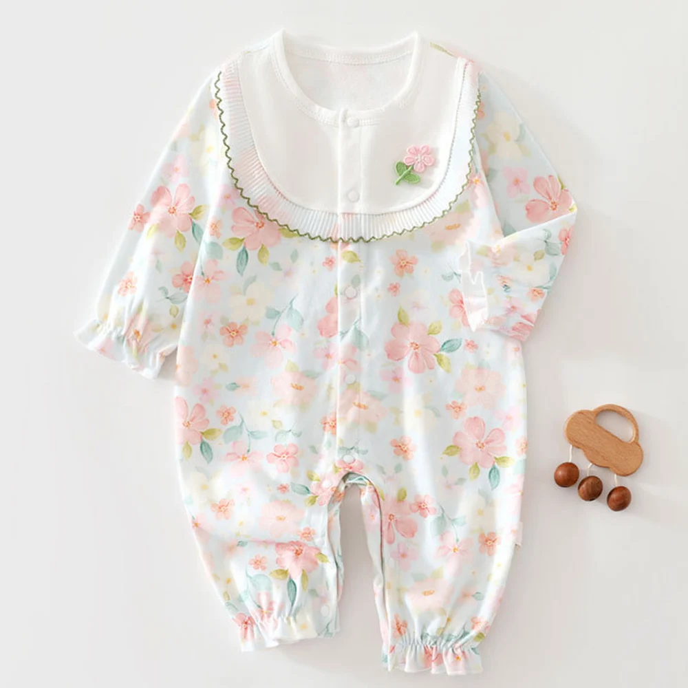 Newborn Romper Baby Boutique Clothing Girl Long Sleeve Cotton Floral Cute 1st Birthday Infant Jumpsuit Spring New Arrival