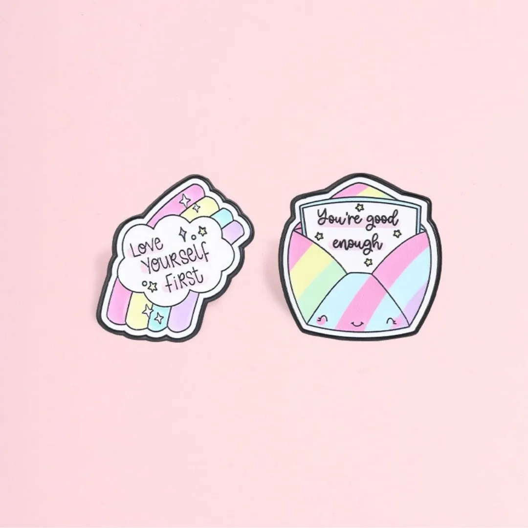 Rainbow Striped Envelope Enamel Pin You Are Enough Cartoon Brooch Badge For Clothing Hat Pins Positive Self Love Accessory Gift