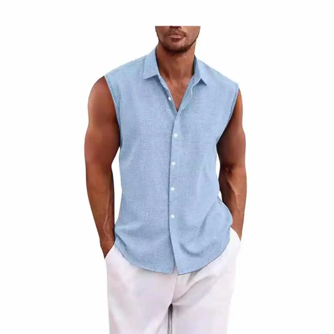

Men's Cotton Linen ort Sve irt Beach Sle Collar Sun Protection Treaent Ice Sensation Thi Summer Youth Faion