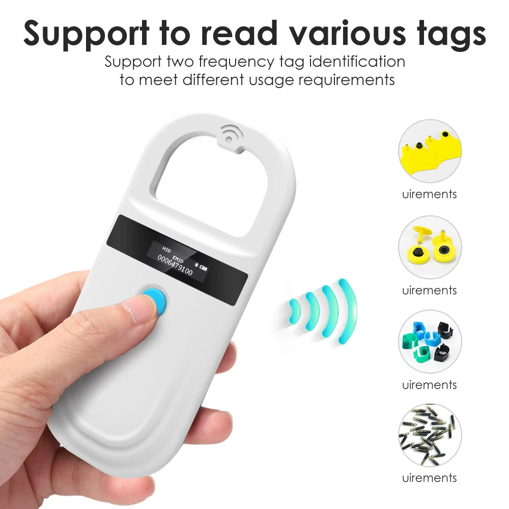 Handheld 134,2 KHz 125 kHz Tier RFID Leser Haustier Katze Hund Mikrochip Scanner FDX-B Glas Chip USB/Bluetooth Tag Reader mit Tags