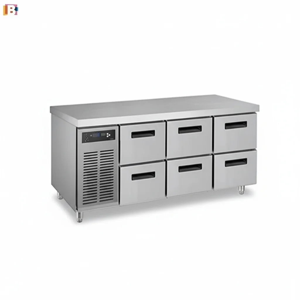 

Холодильный стол-верстак из нержавеющей стали с 9 ящиками, встраиваемый под столешницу, с шестью выдвижными ящиками, холодильное оборудование, морозильная камера-холодильник